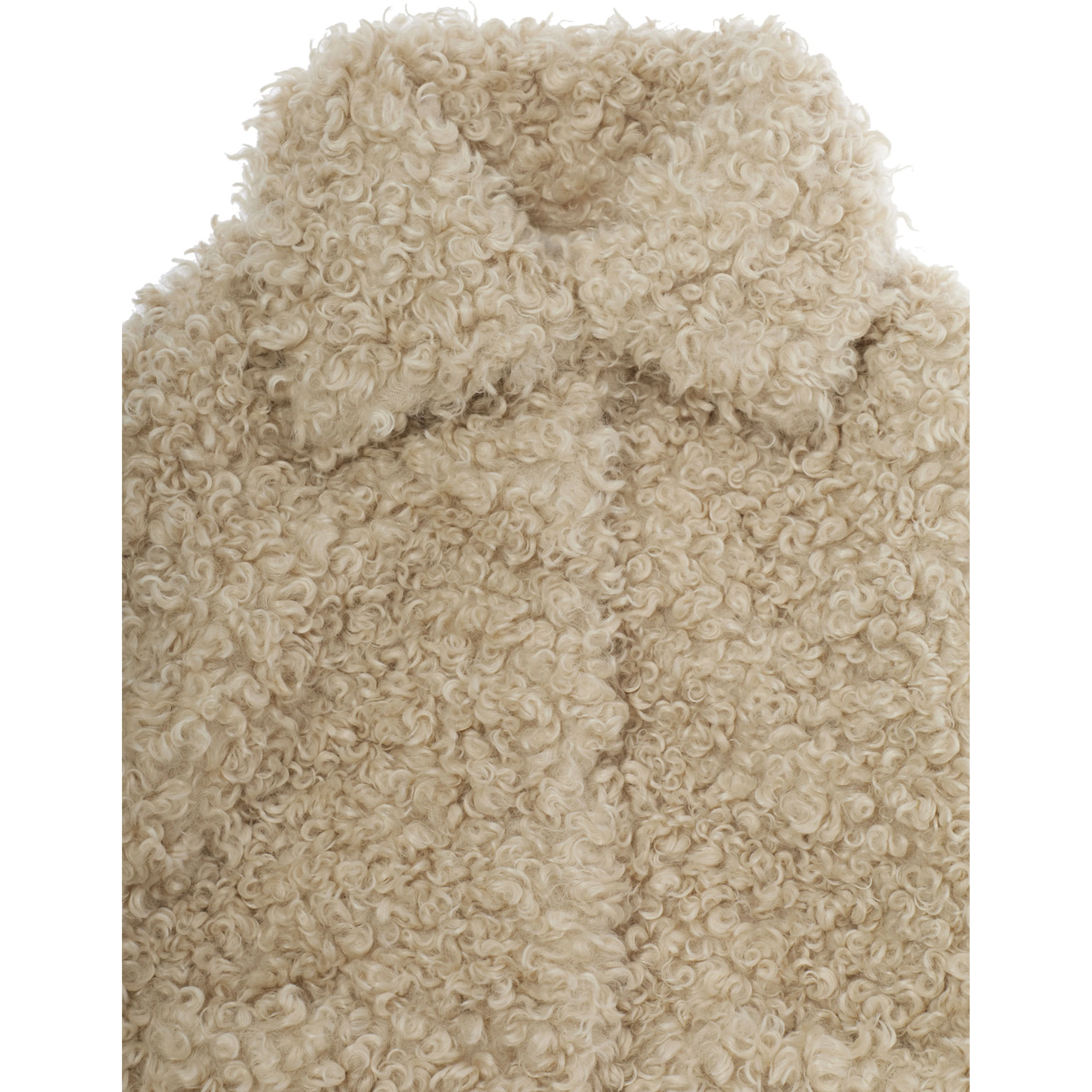 Beige Coat with classic collar and hidden front closure in ecofur girl