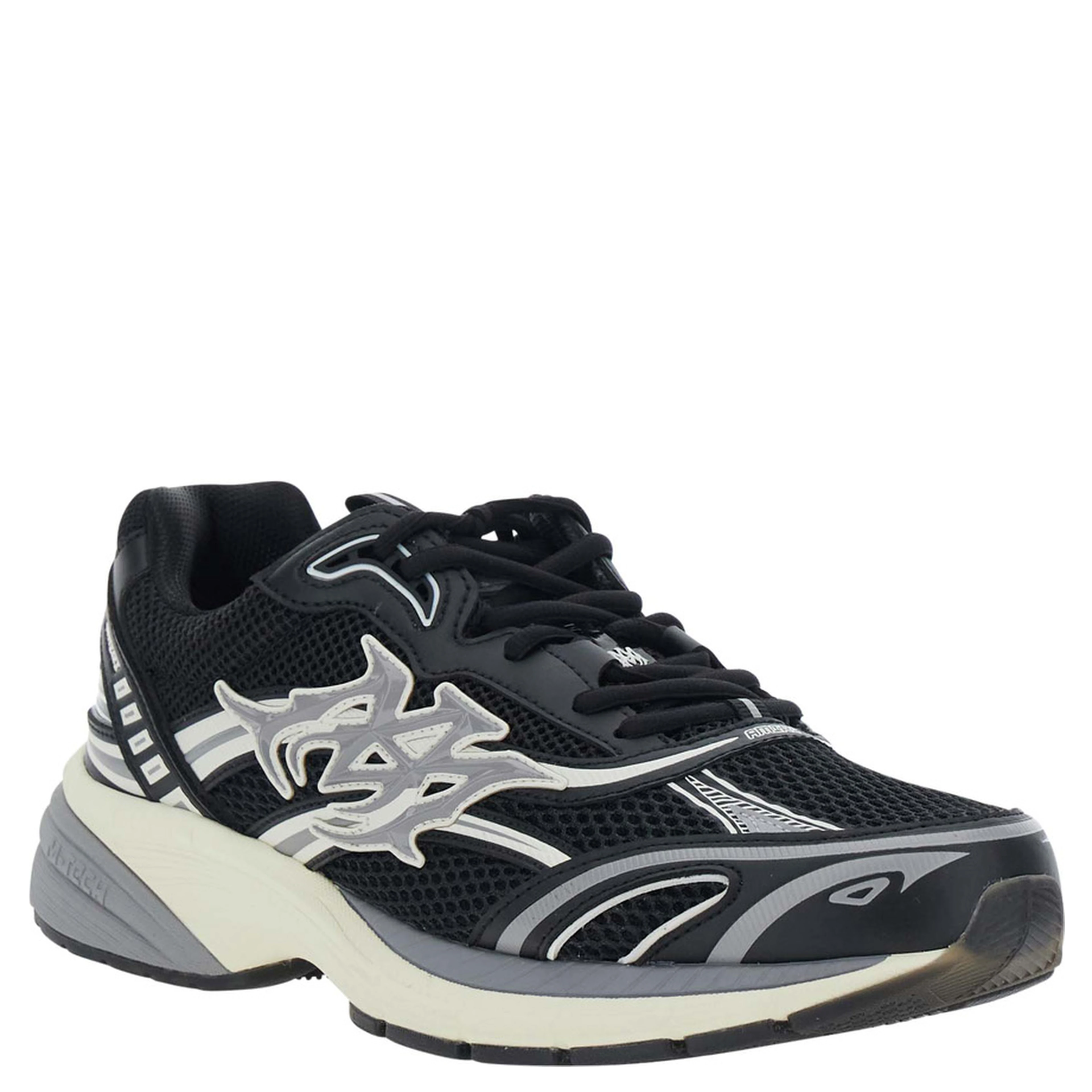M-Tech black Sneakers with side logo patch in leather and fabric for men