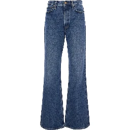 Blue Wide Five-Pocket Jeans with Bleach Effect in Denim Women