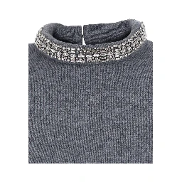 Berlin Gray sweater with Rhinestone Details on the Collar and Logo Patch on the Back in Blend Wool Women