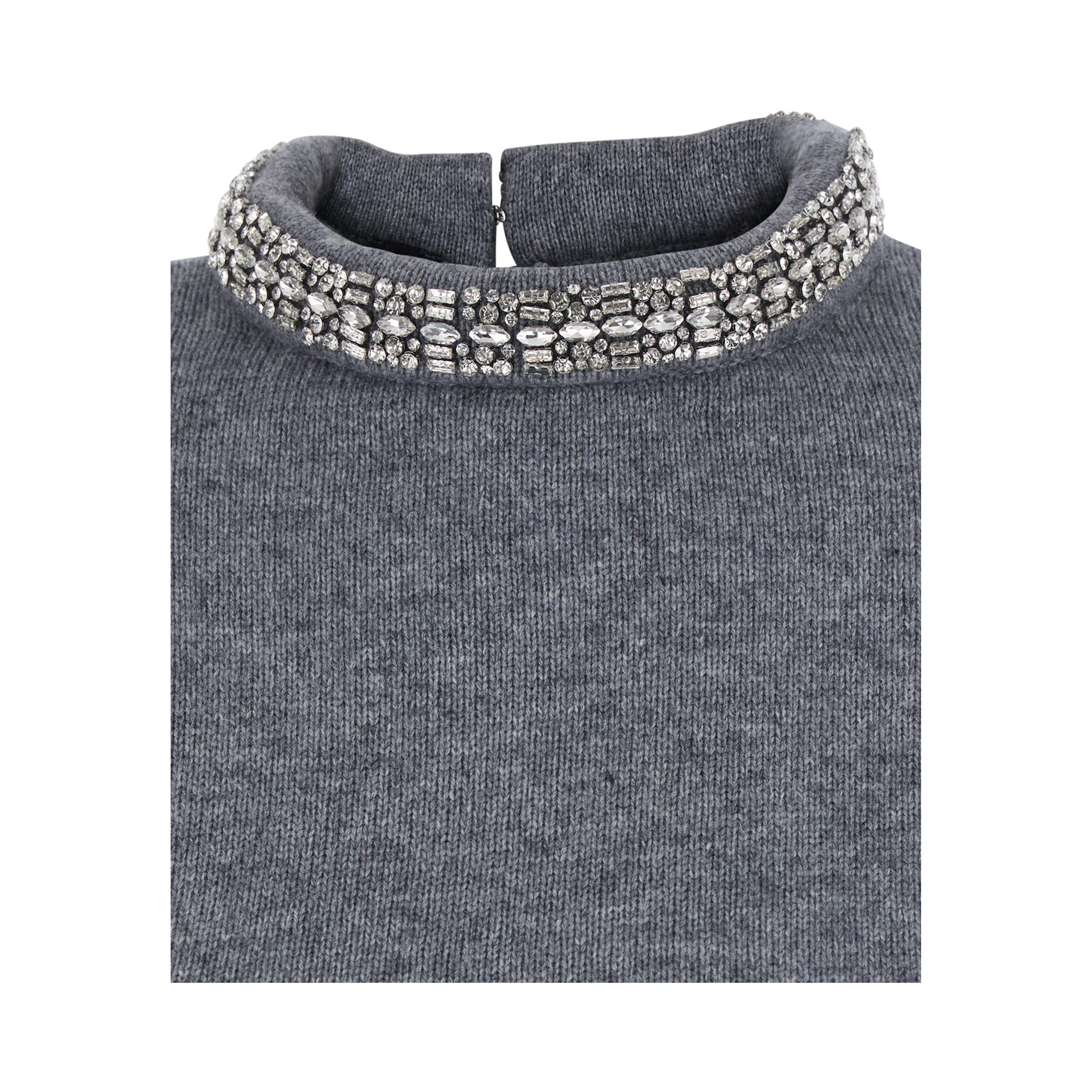 Berlin Gray sweater with Rhinestone Details on the Collar and Logo Patch on the Back in Blend Wool Women