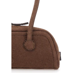 Soft Boston Mini brown Shoulder bag with Two Top Handles and Logo lettering on the Front in leather Women