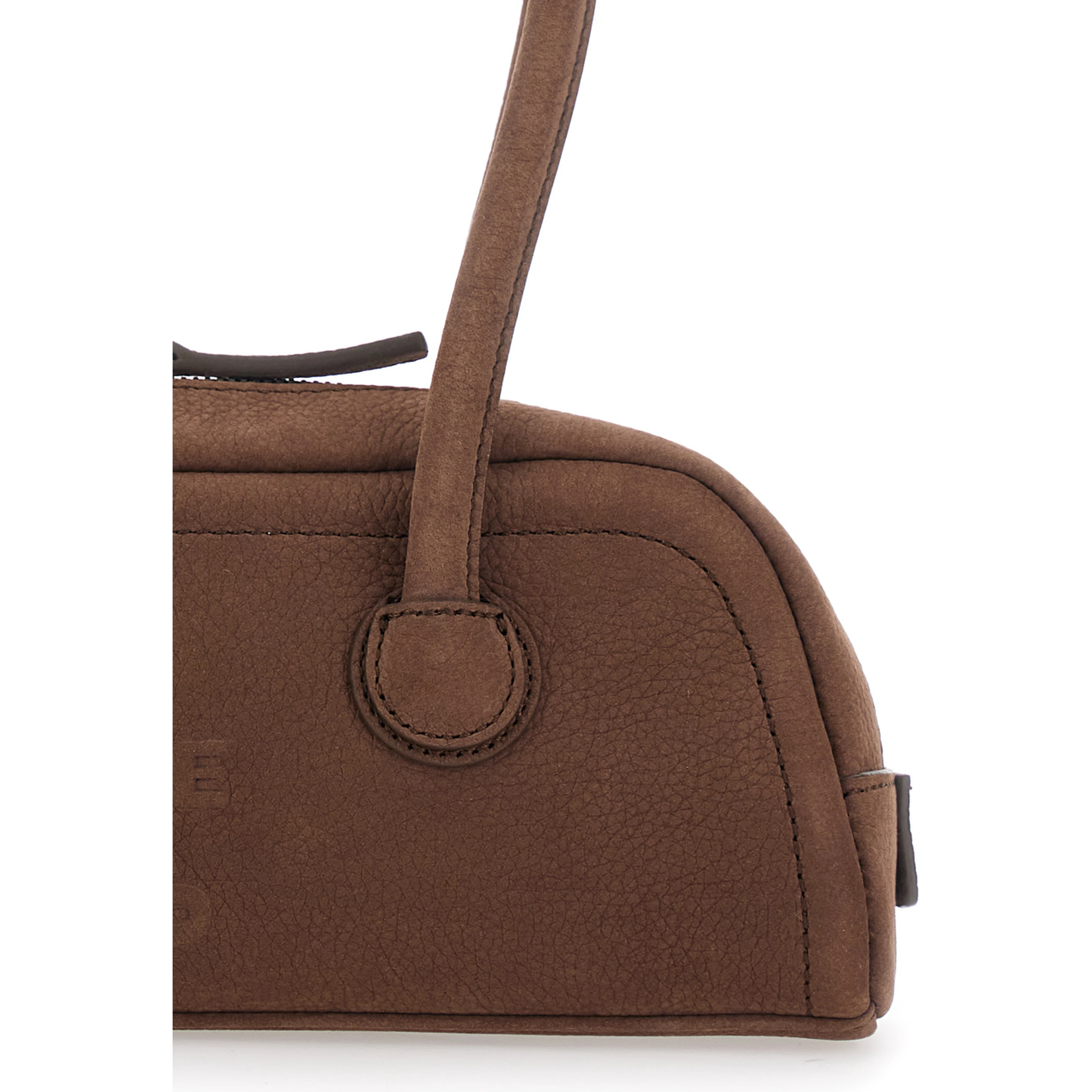 Soft Boston Mini brown Shoulder bag with Two Top Handles and Logo lettering on the Front in leather Women
