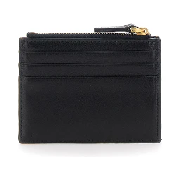 Brown Card holder with Contrasting Maxi VLogo on the Front and Coin Purse with Zip in Leather for Men