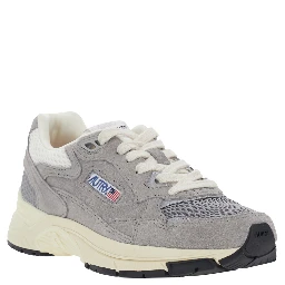 Hyperway Grey Low Top Sneaker with Logo Patch on Tongue and Side in Suede for Women