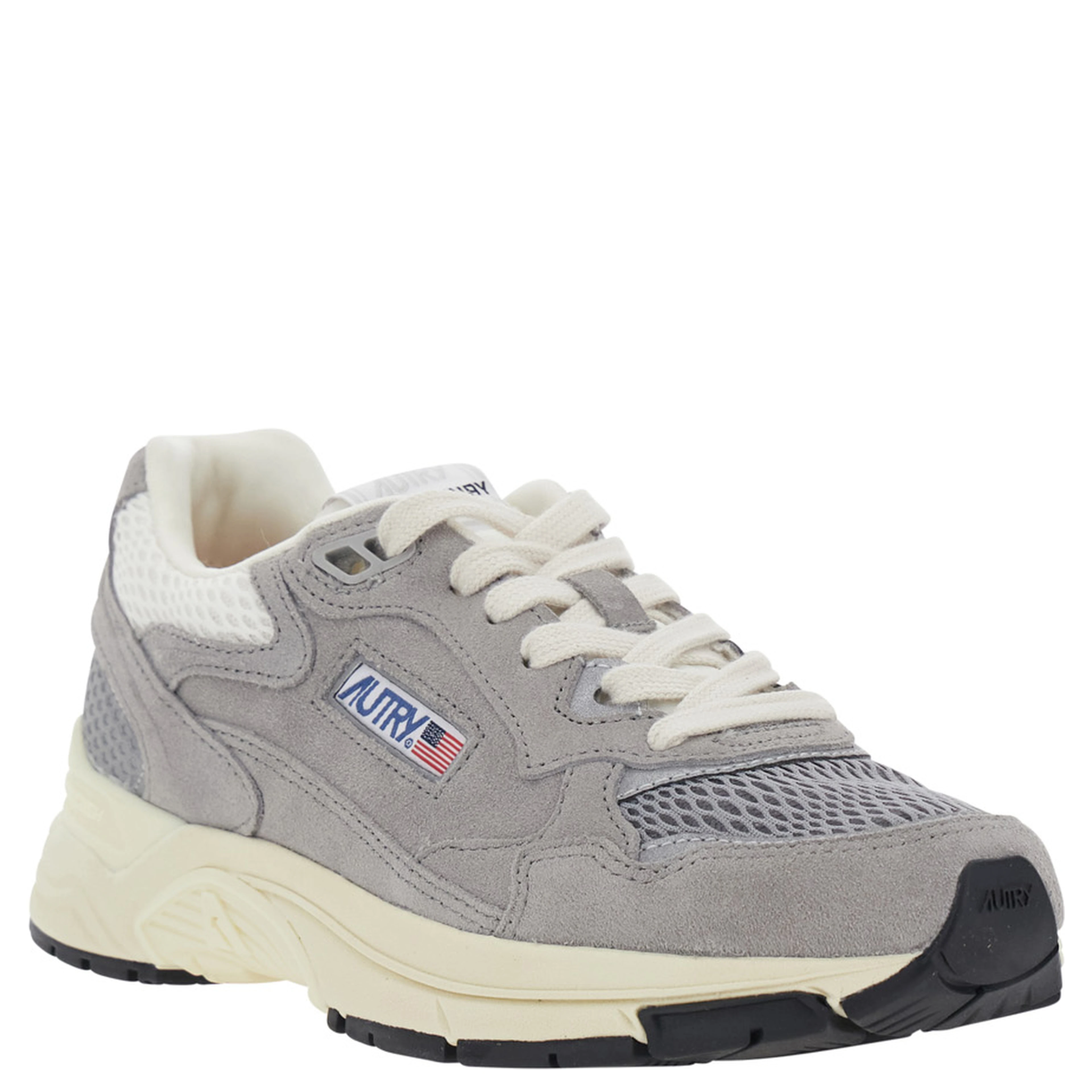 Hyperway Grey Low Top Sneaker with Logo Patch on Tongue and Side in Suede for Women