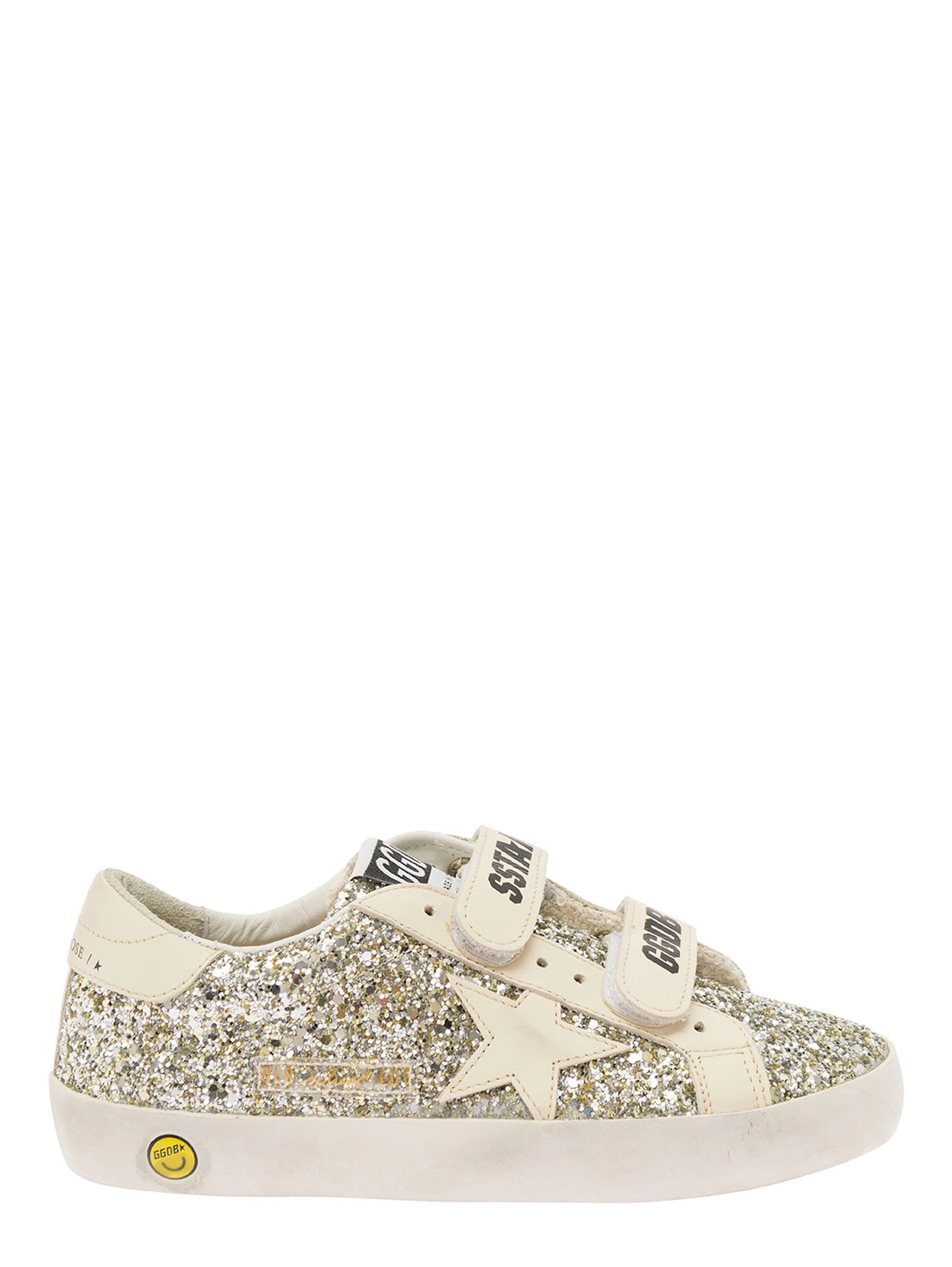 Low Sneakers with All-Over Glitter in White Tech Fabric Girl