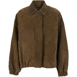 Brown Jacket with classic collar and hidden front closure in suede for women