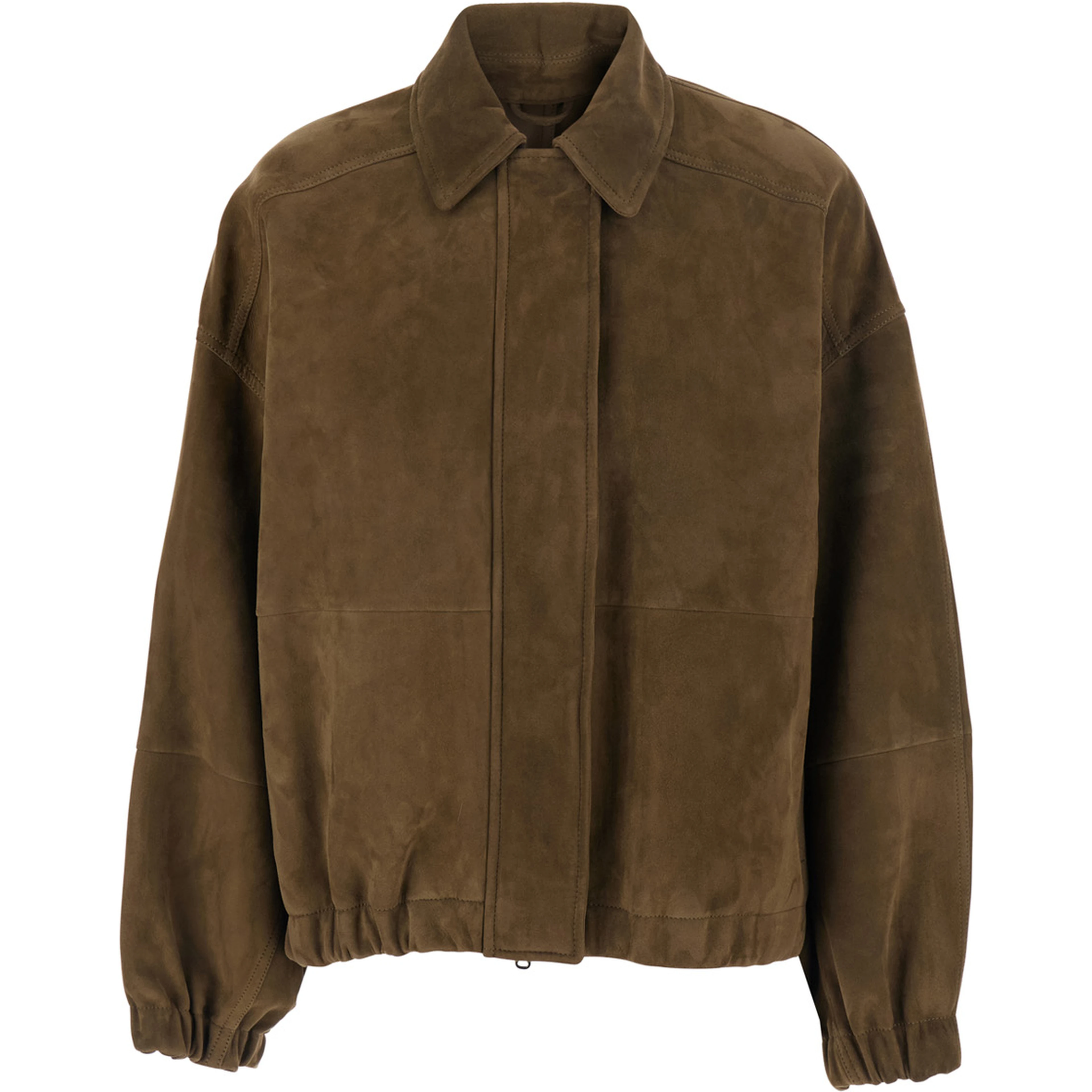 Brown Jacket with classic collar and hidden front closure in suede for women