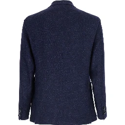Blue Single-breasted Jacket with Peak Revers and Brooch on the Front in Wool for Men
