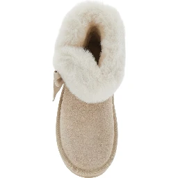 Beige Ankle Boot with Bow and Fur Lining in Suede Girl