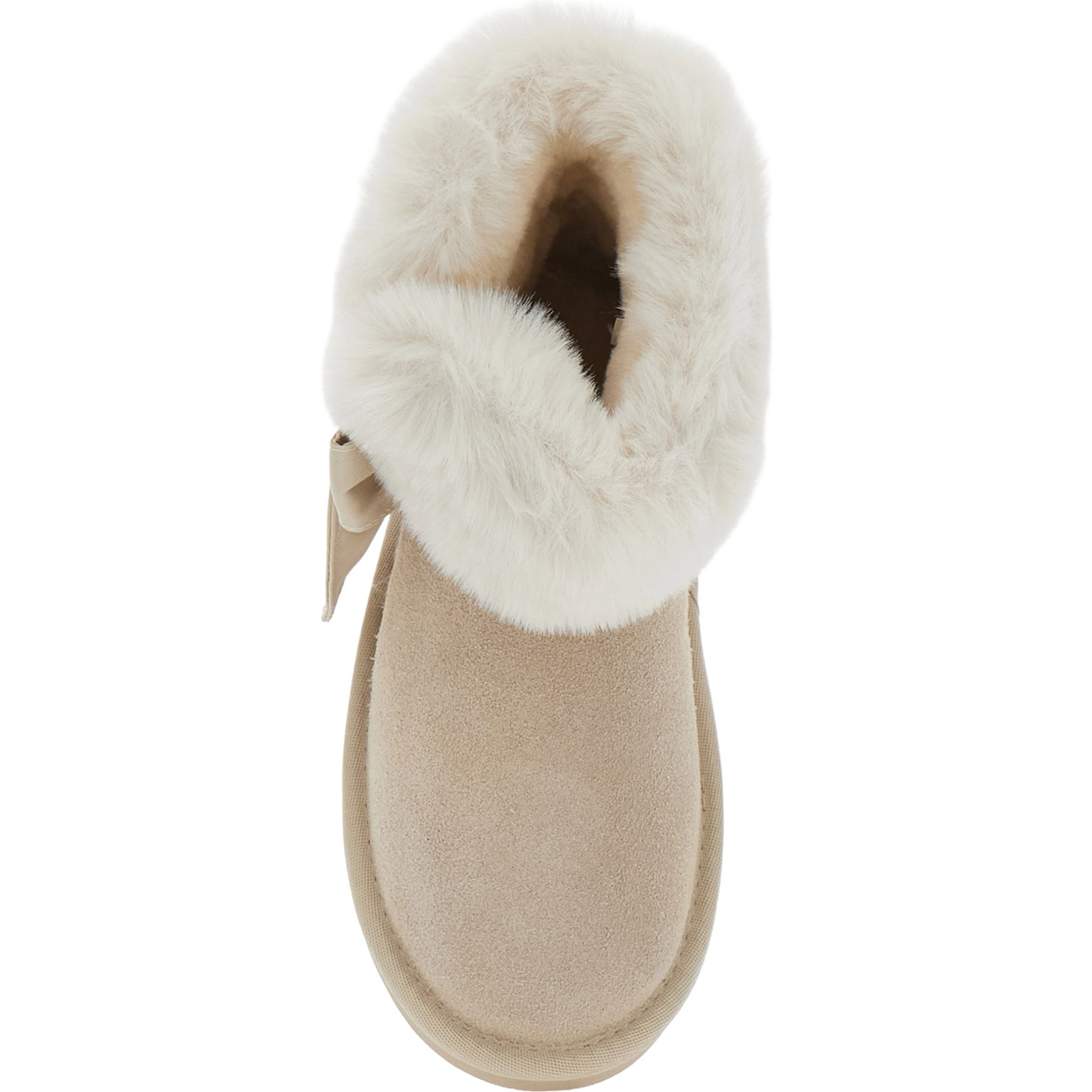 Beige Ankle Boot with Bow and Fur Lining in Suede Girl