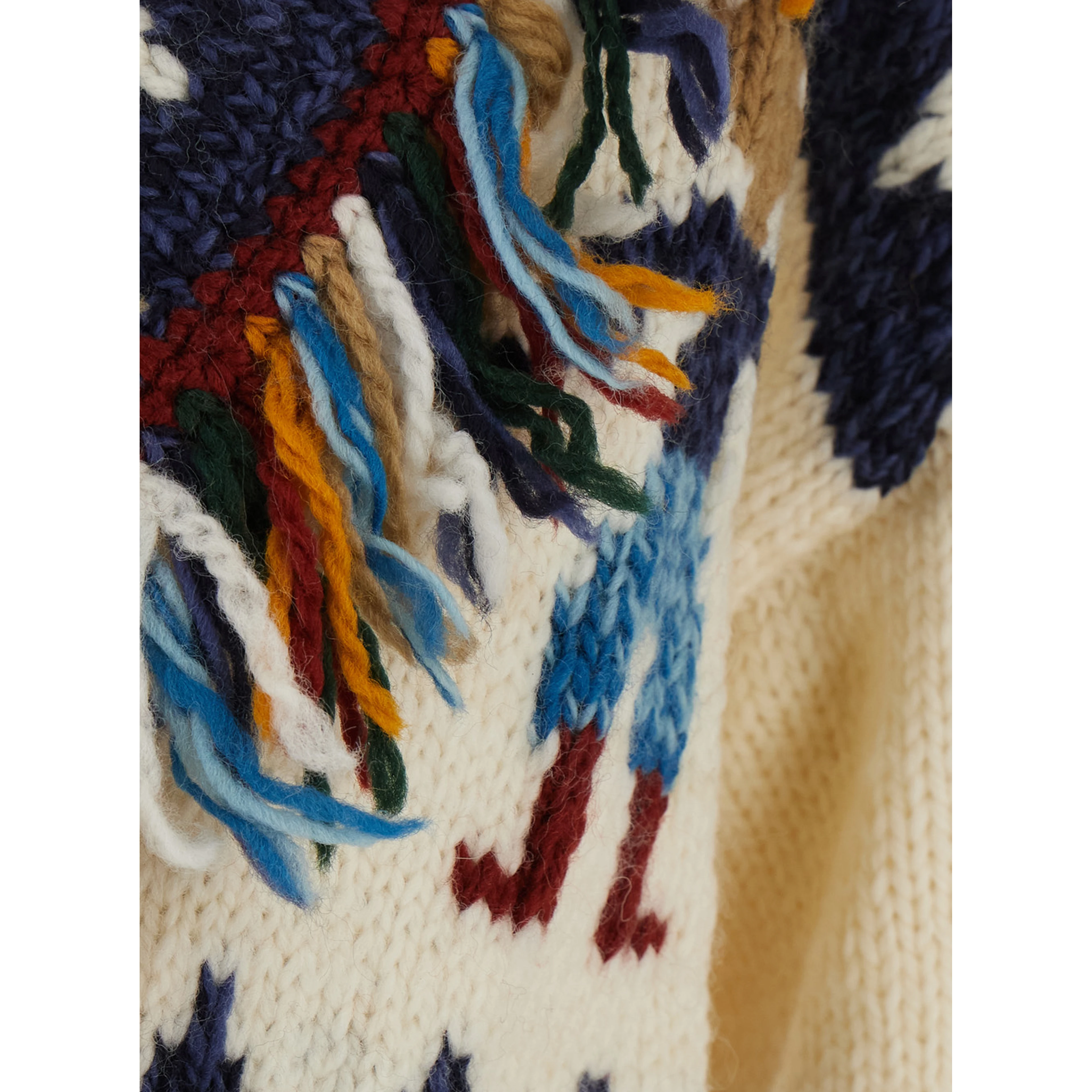 December Multicolor Cardigan with Front Belt and All-Over Embroidery in Wool for Women