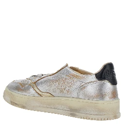 Metallic Sneaker with Logo Patch on the Tongue and Vintage Effect in Leather for Women