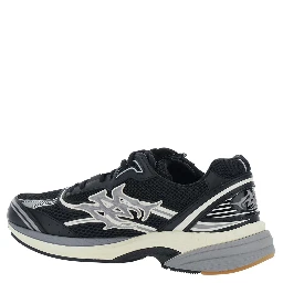 M-Tech black Sneakers with side logo patch in leather and fabric for men