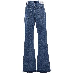Blue Wide Five-Pocket Jeans with Bleach Effect in Denim Women