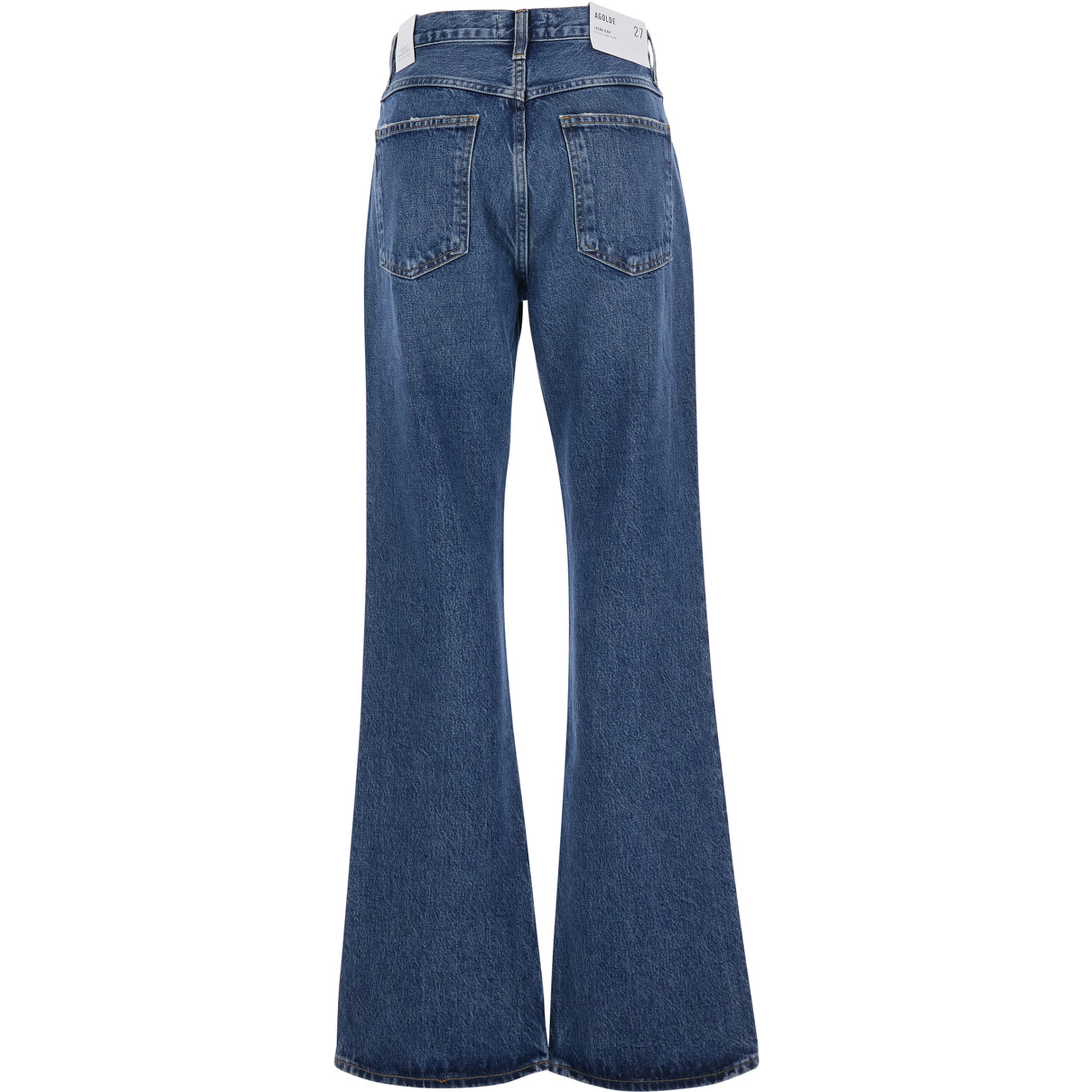 Blue Wide Five-Pocket Jeans with Bleach Effect in Denim Women