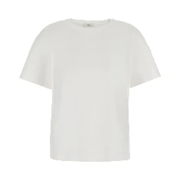 White Crew neck T-shirt with logo embroidery on the back in cotton for women