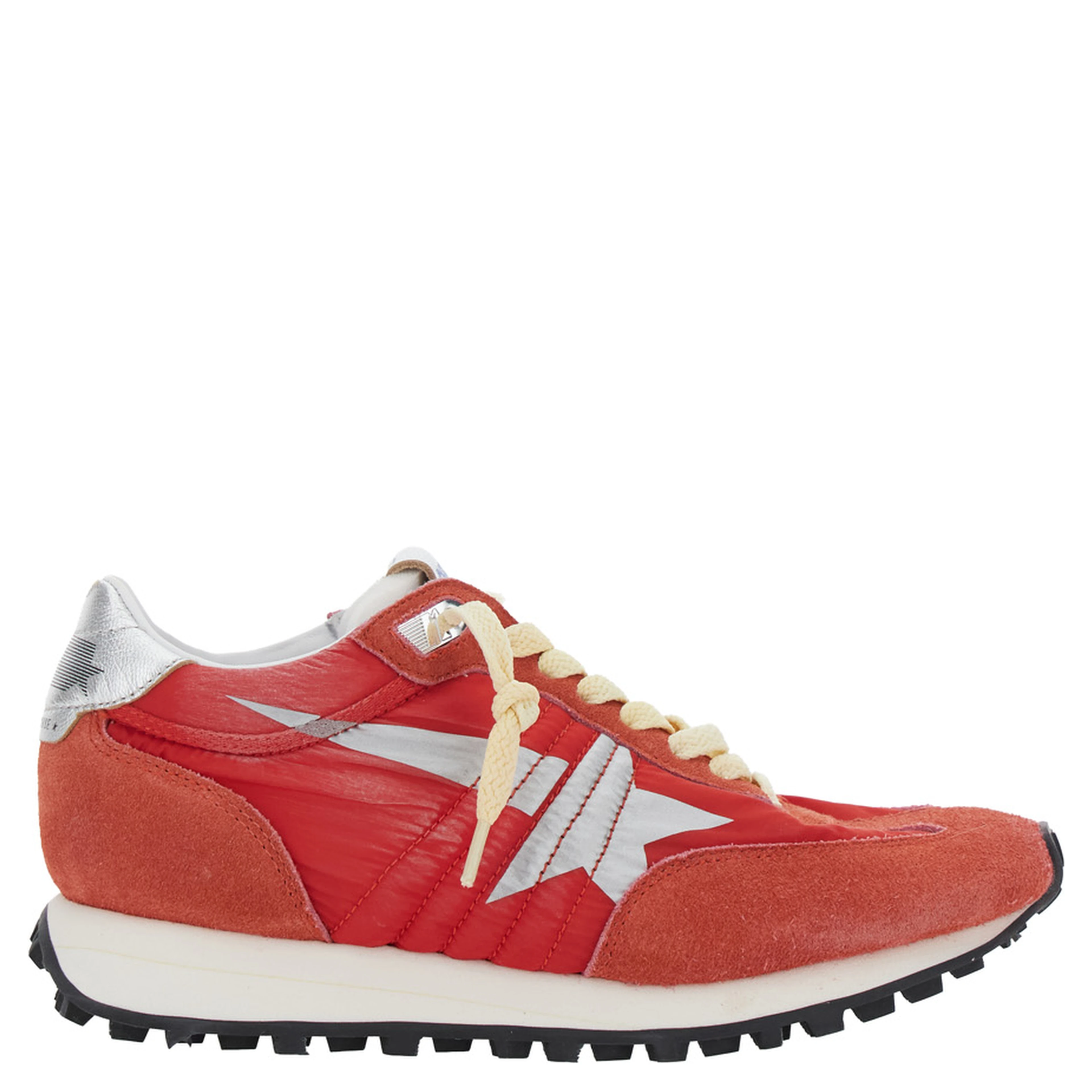 Running Marathon Red Sneakers with Star Patch on the Side and Laminated Heel in Leather for Women