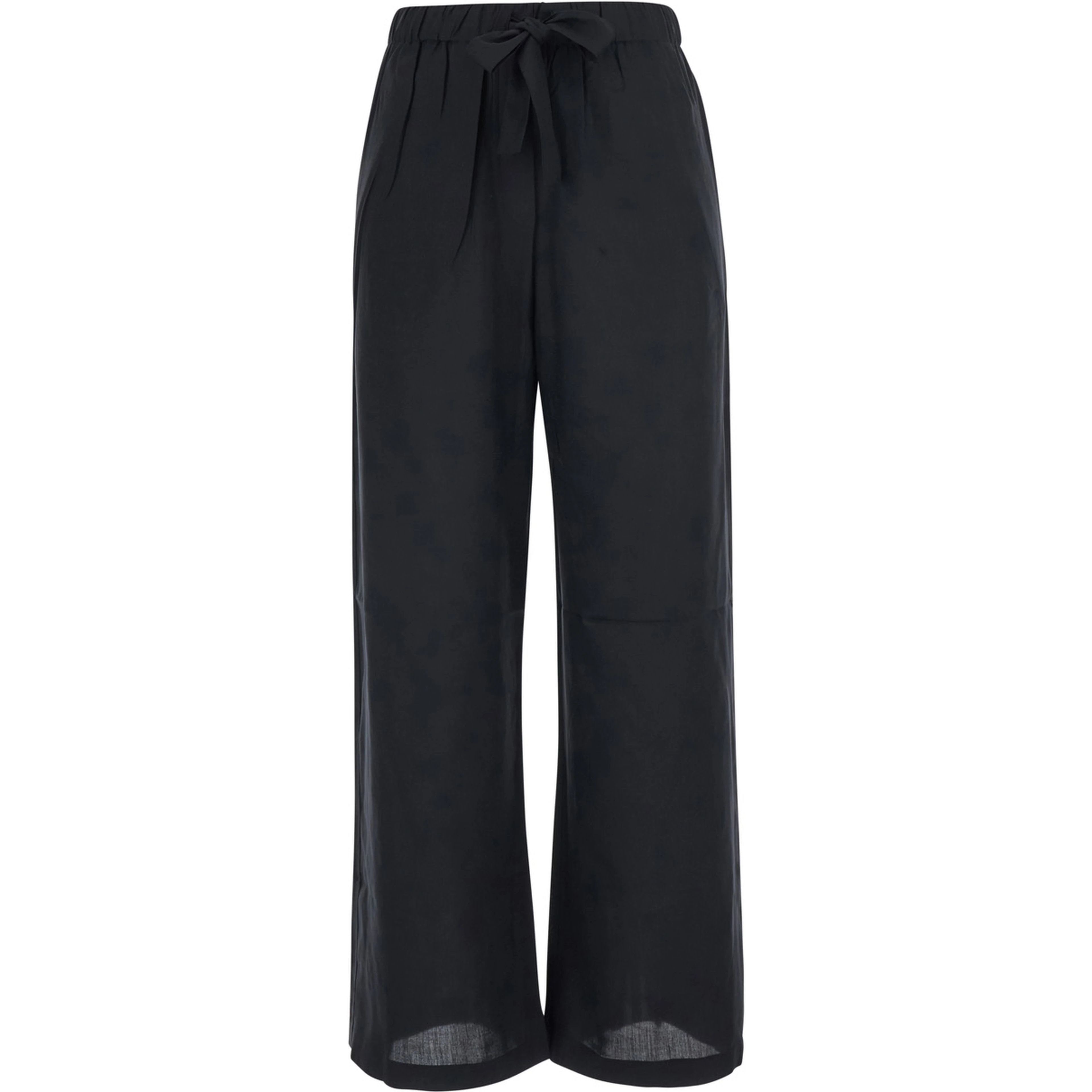 Black pants with waistband and two welt pockets on the back in silk for women