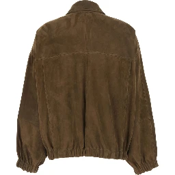Brown Jacket with classic collar and hidden front closure in suede for women
