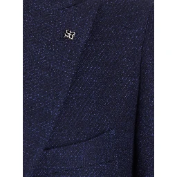Blue Single-breasted Jacket with Peak Revers and Brooch on the Front in Wool for Men