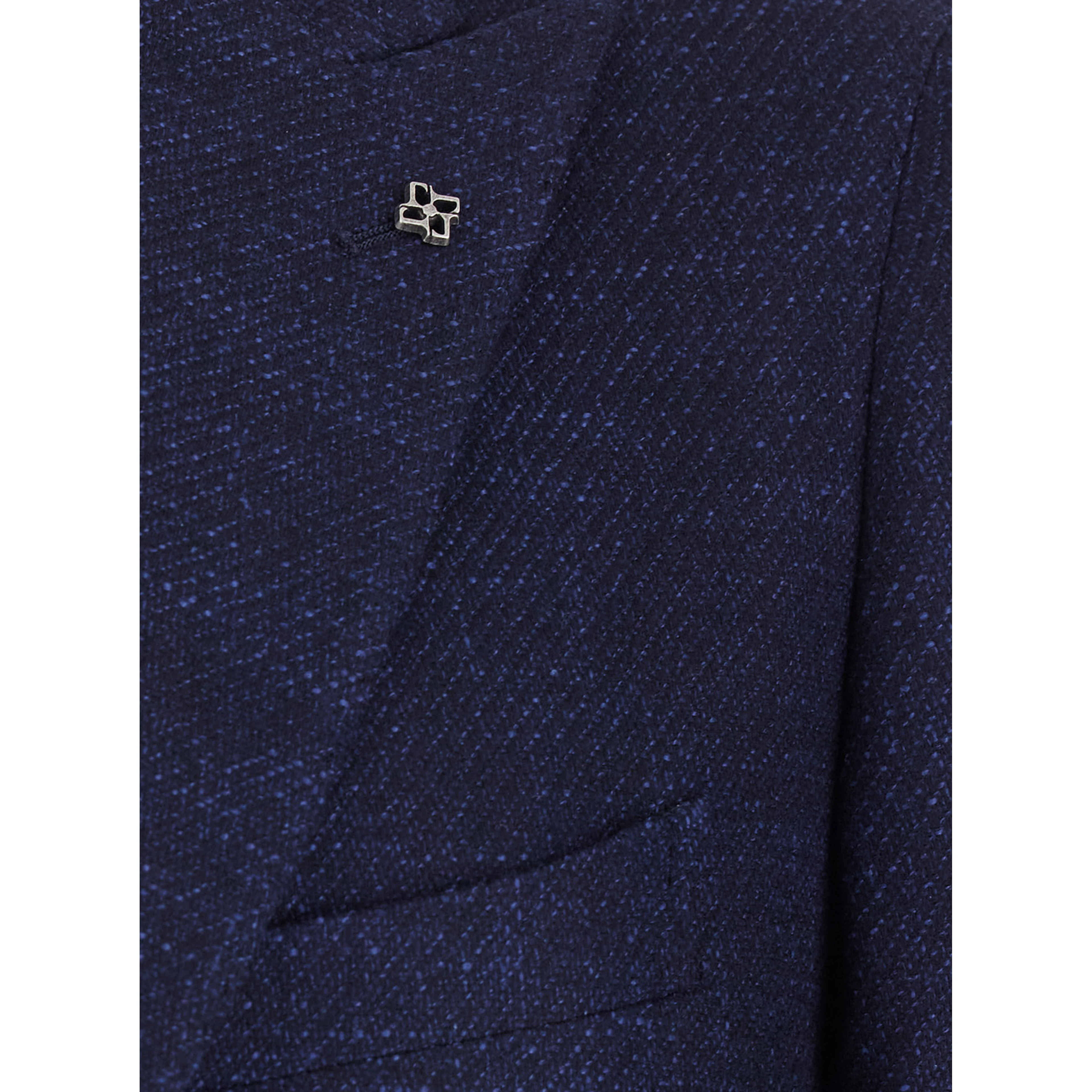 Blue Single-breasted Jacket with Peak Revers and Brooch on the Front in Wool for Men