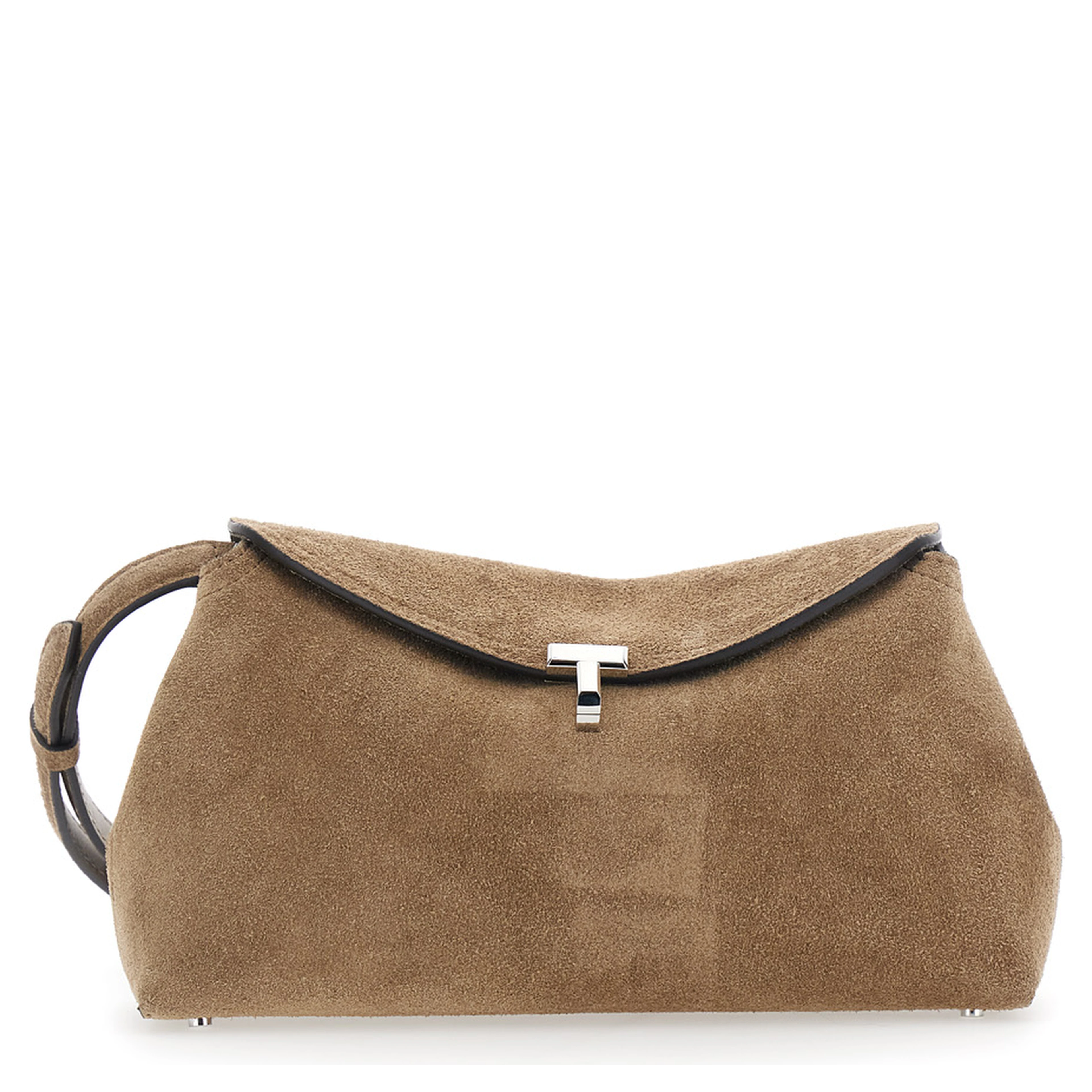 T-Lock Beige Crossbody Bag with T Closure in Suede for Women