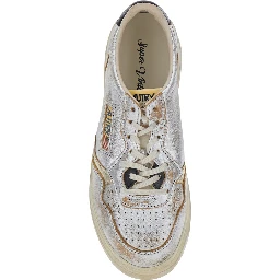 Metallic Sneaker with Logo Patch on the Tongue and Vintage Effect in Leather for Women