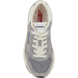 Hyperway Grey Low Top Sneaker with Logo Patch on Tongue and Side in Suede for Women