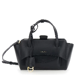 Black Small Handbag with Adjustable Shoulder Strap and Front Pocket in Leather for Women