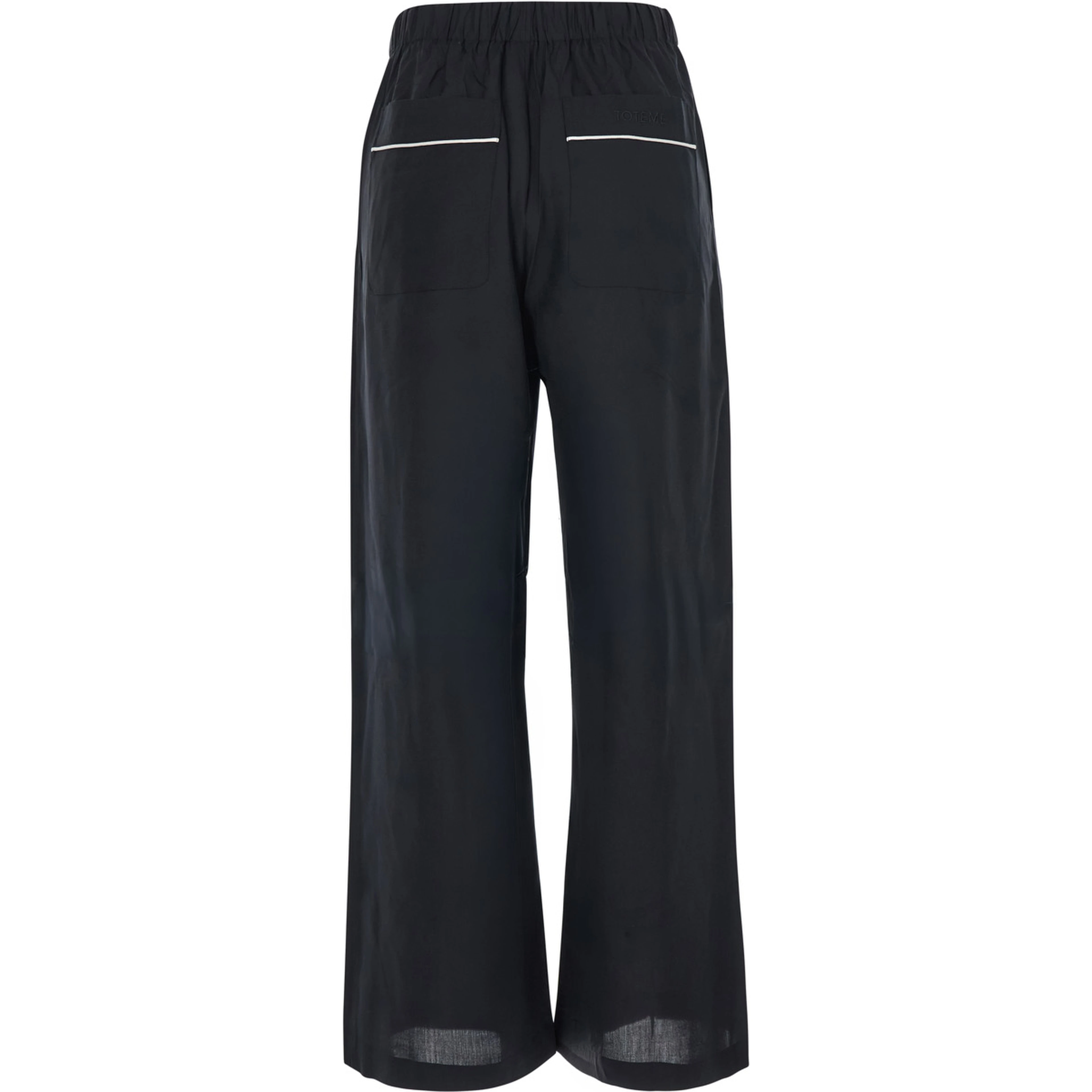 Black pants with waistband and two welt pockets on the back in silk for women