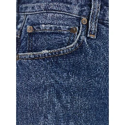 Blue Wide Five-Pocket Jeans with Bleach Effect in Denim Women