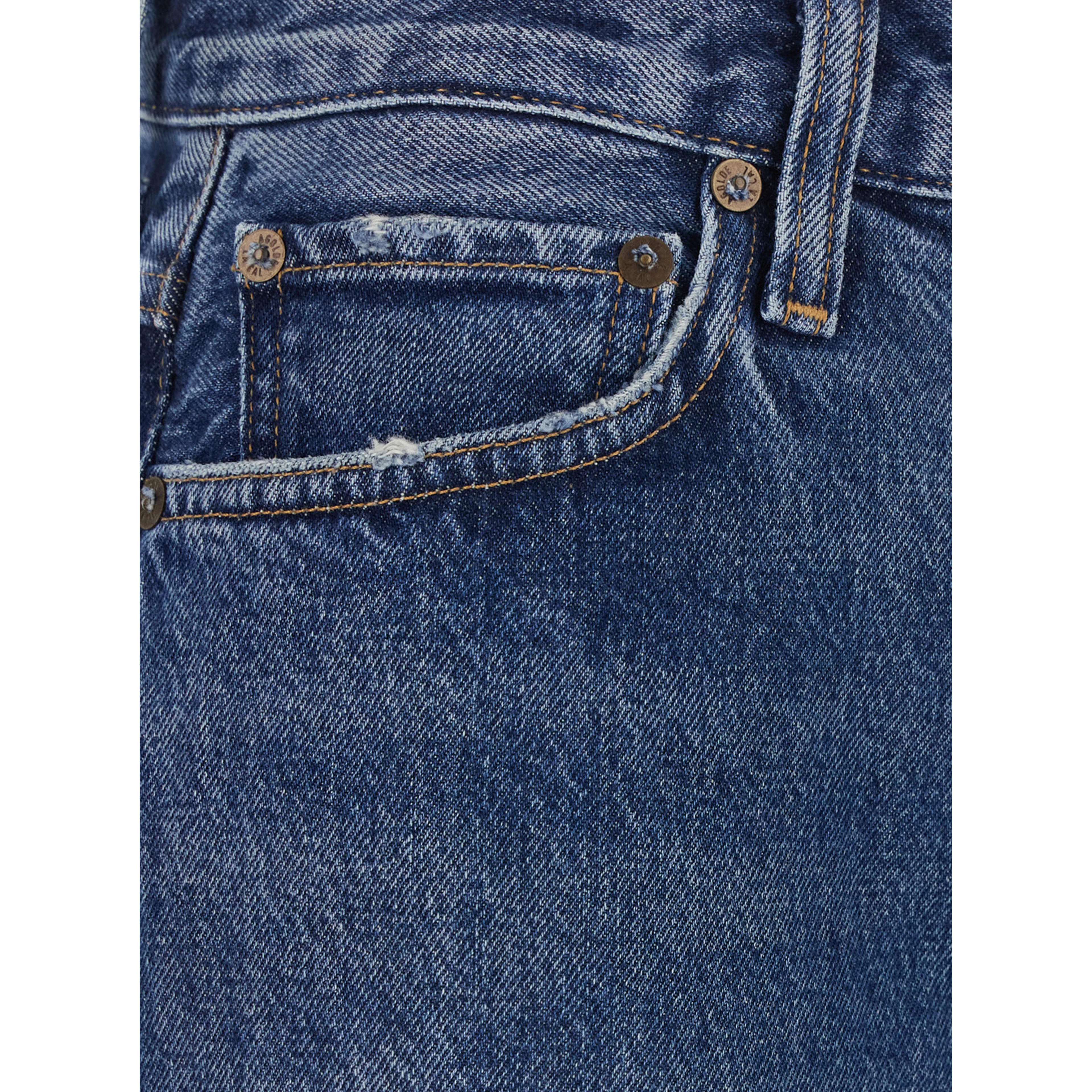 Blue Wide Five-Pocket Jeans with Bleach Effect in Denim Women