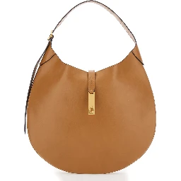 Brown Shoulder Bag with Logo Detail in Smooth Leather Woman