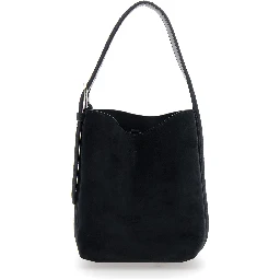 Petite Belted black Handbag with belt handle design in suede for women