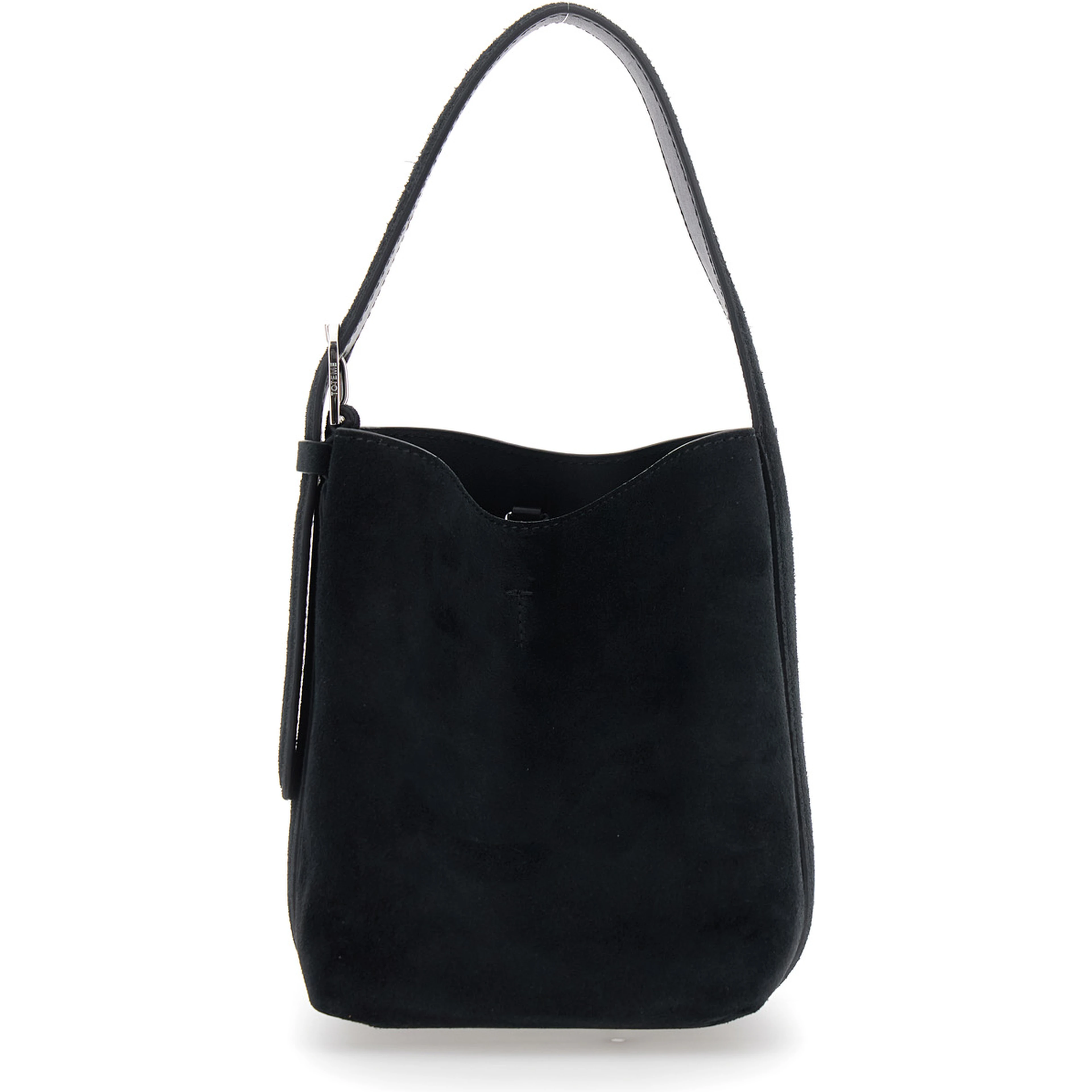 Petite Belted black Handbag with belt handle design in suede for women