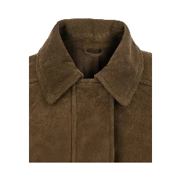 Brown Jacket with classic collar and hidden front closure in suede for women