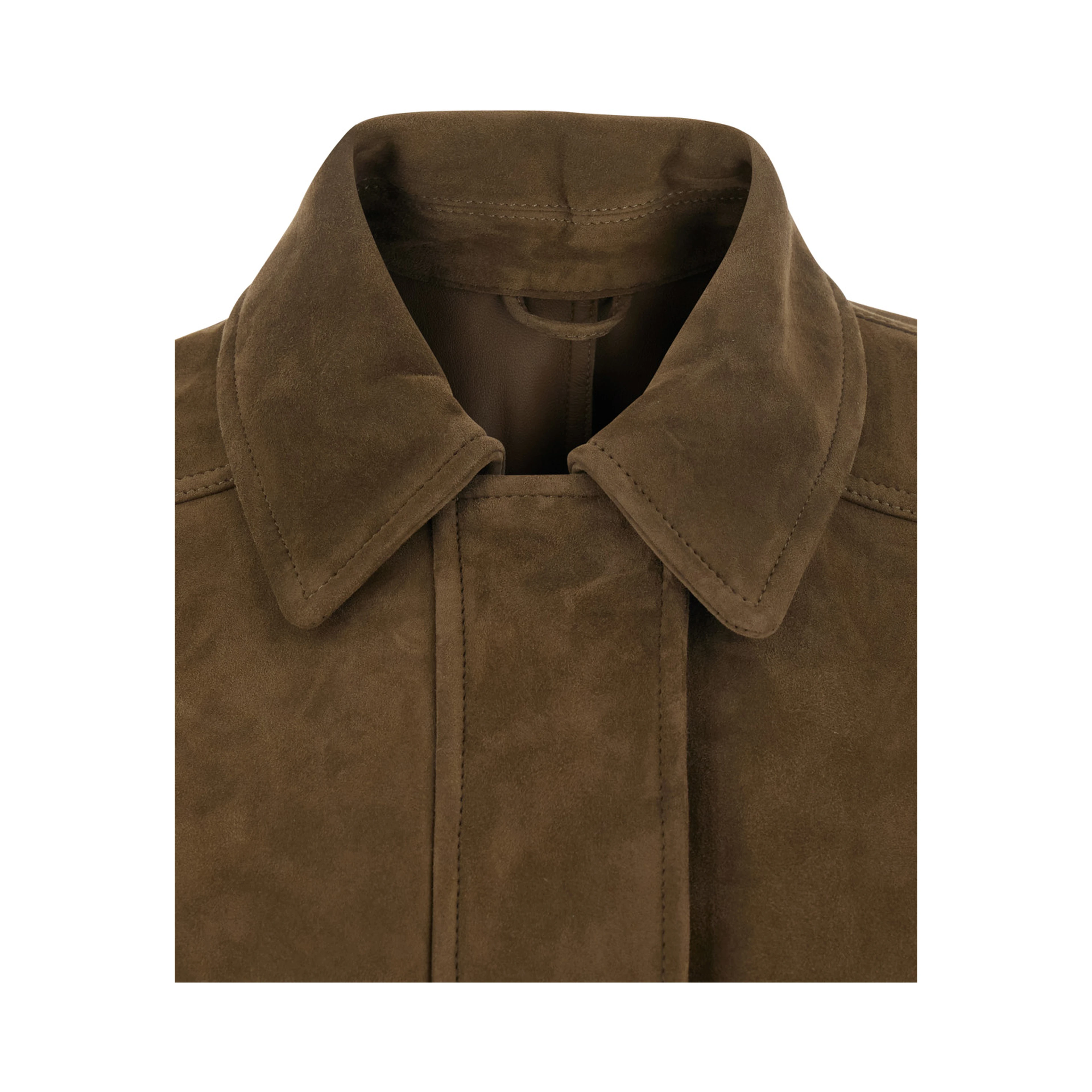 Brown Jacket with classic collar and hidden front closure in suede for women
