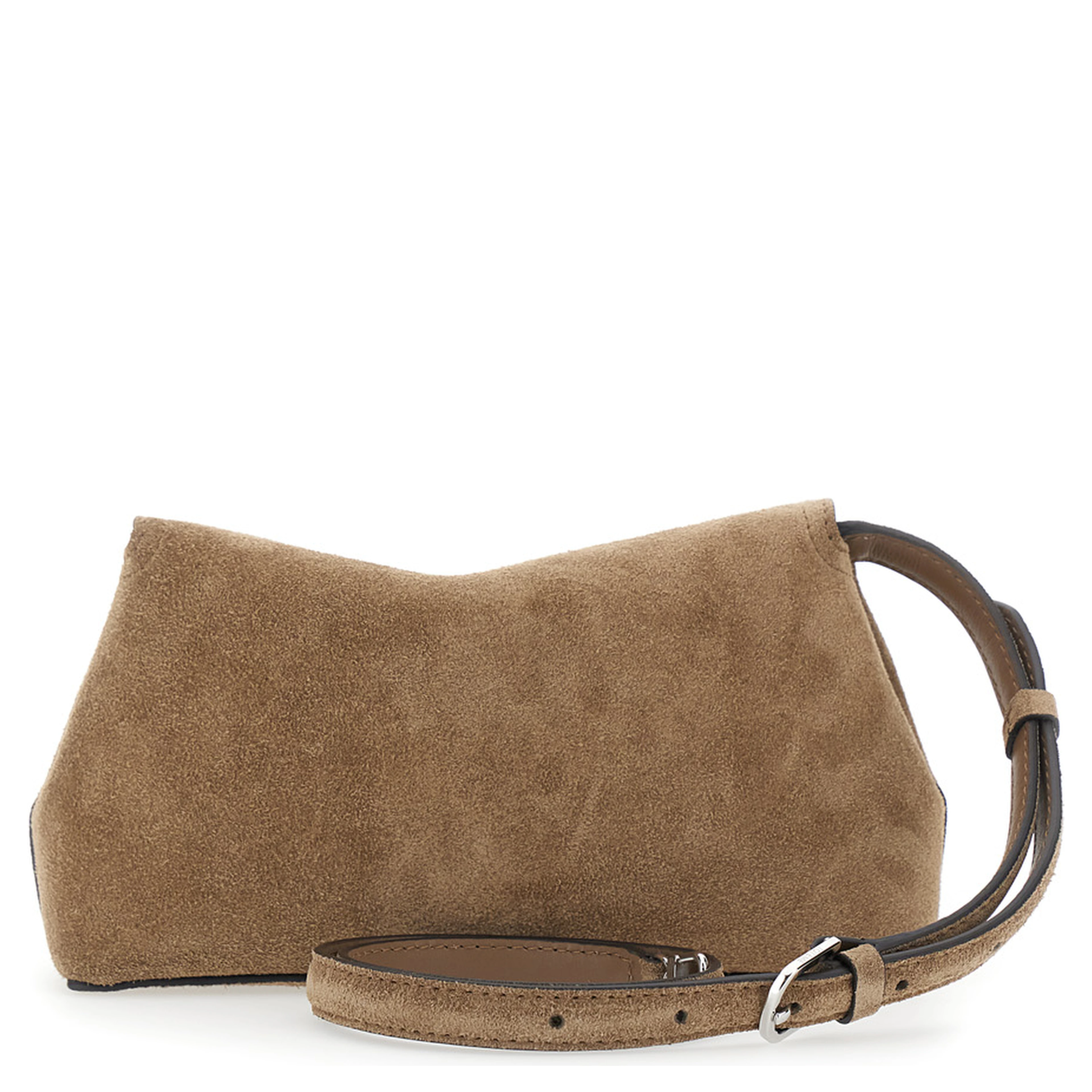 T-Lock Beige Crossbody Bag with T Closure in Suede for Women