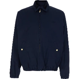 Jacket Le Blouson Drôle with Classic Ribbed Collar and Tone-on-Tone Logo Lettering Embroidery in Stretch Cotton Blue Men
