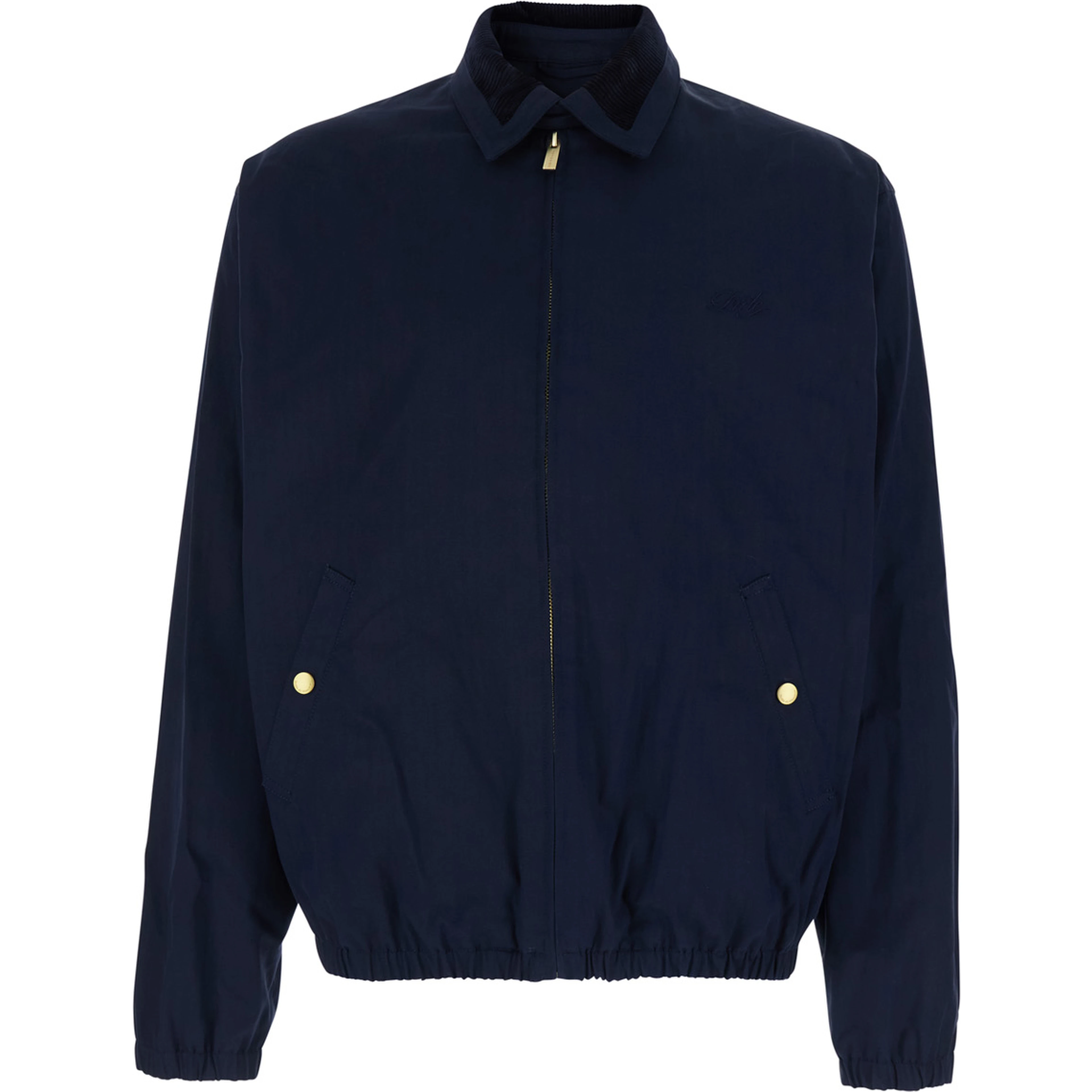 Jacket Le Blouson Drôle with Classic Ribbed Collar and Tone-on-Tone Logo Lettering Embroidery in Stretch Cotton Blue Men