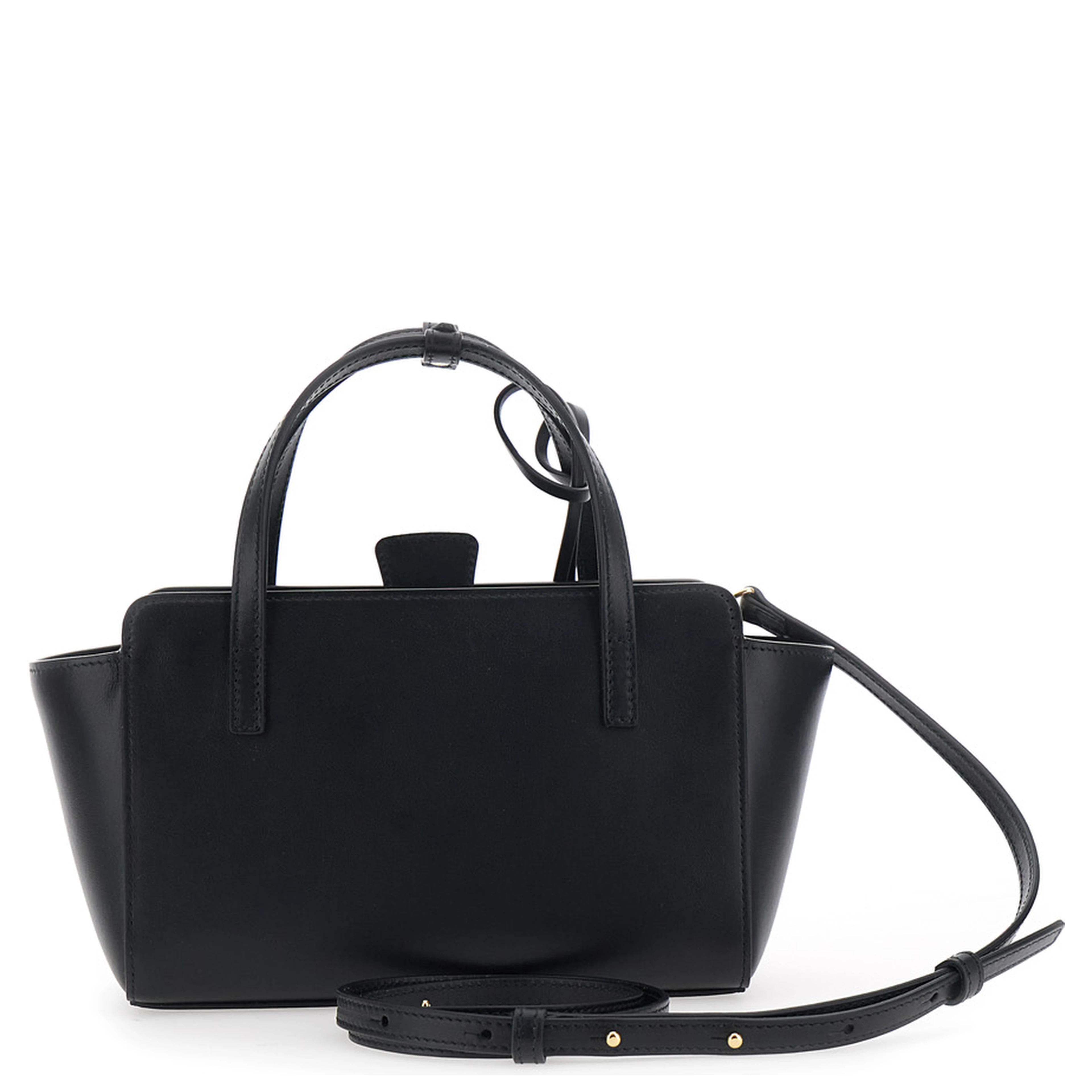 Black Small Handbag with Adjustable Shoulder Strap and Front Pocket in Leather for Women