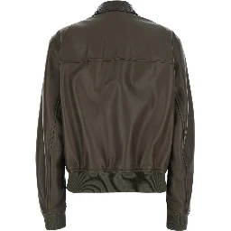 dark green Jacket with collar with Intreccio Motif in leather for women
