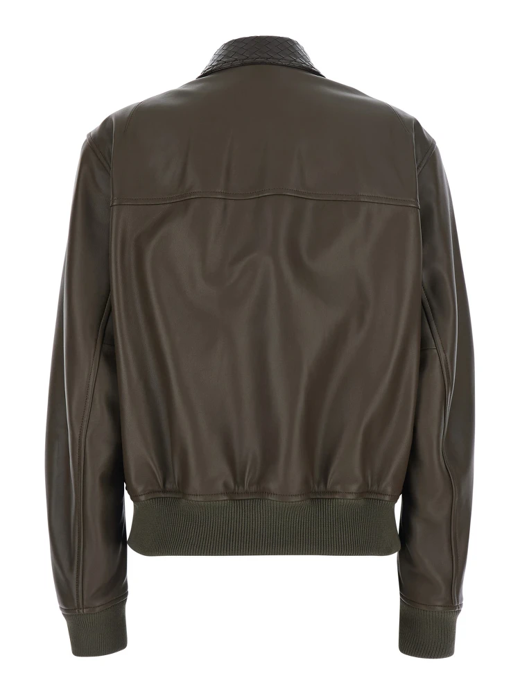 dark green Jacket with collar with Intreccio Motif in leather for women alternative