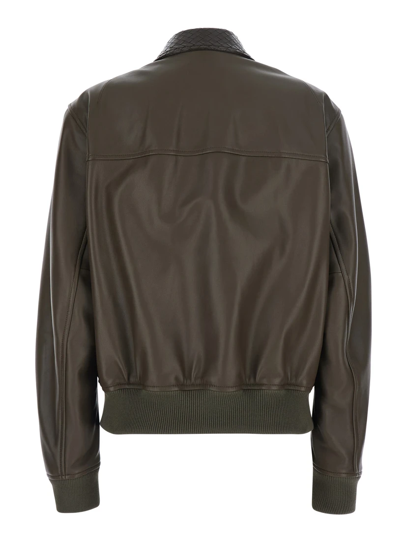 dark green Jacket with collar with Intreccio Motif in leather for women