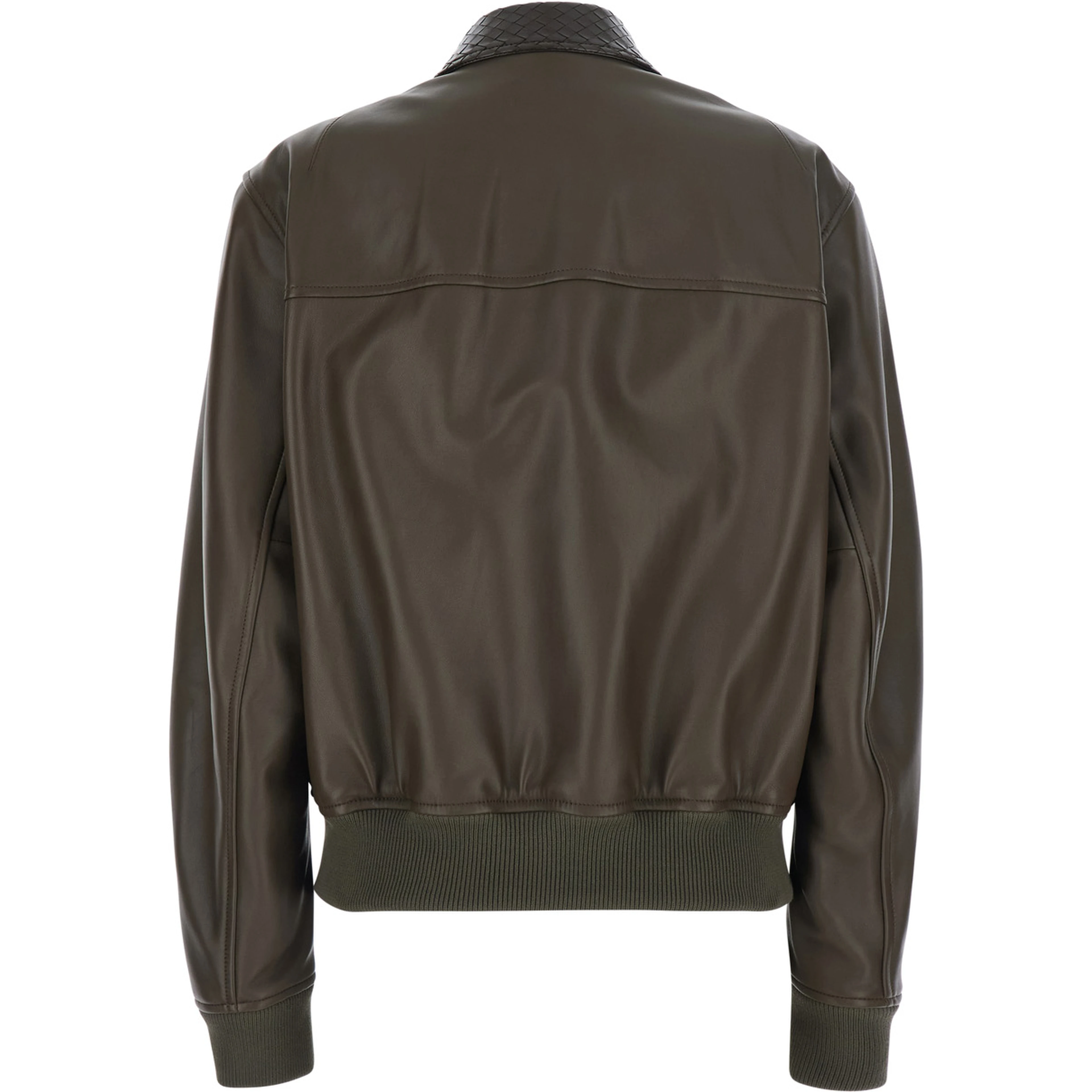 dark green Jacket with collar with Intreccio Motif in leather for women