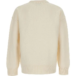 White Crewneck Sweater with ADC Embroidery on the Front in Wool for Men