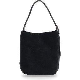 Petite Belted black Handbag with belt handle design in suede for women