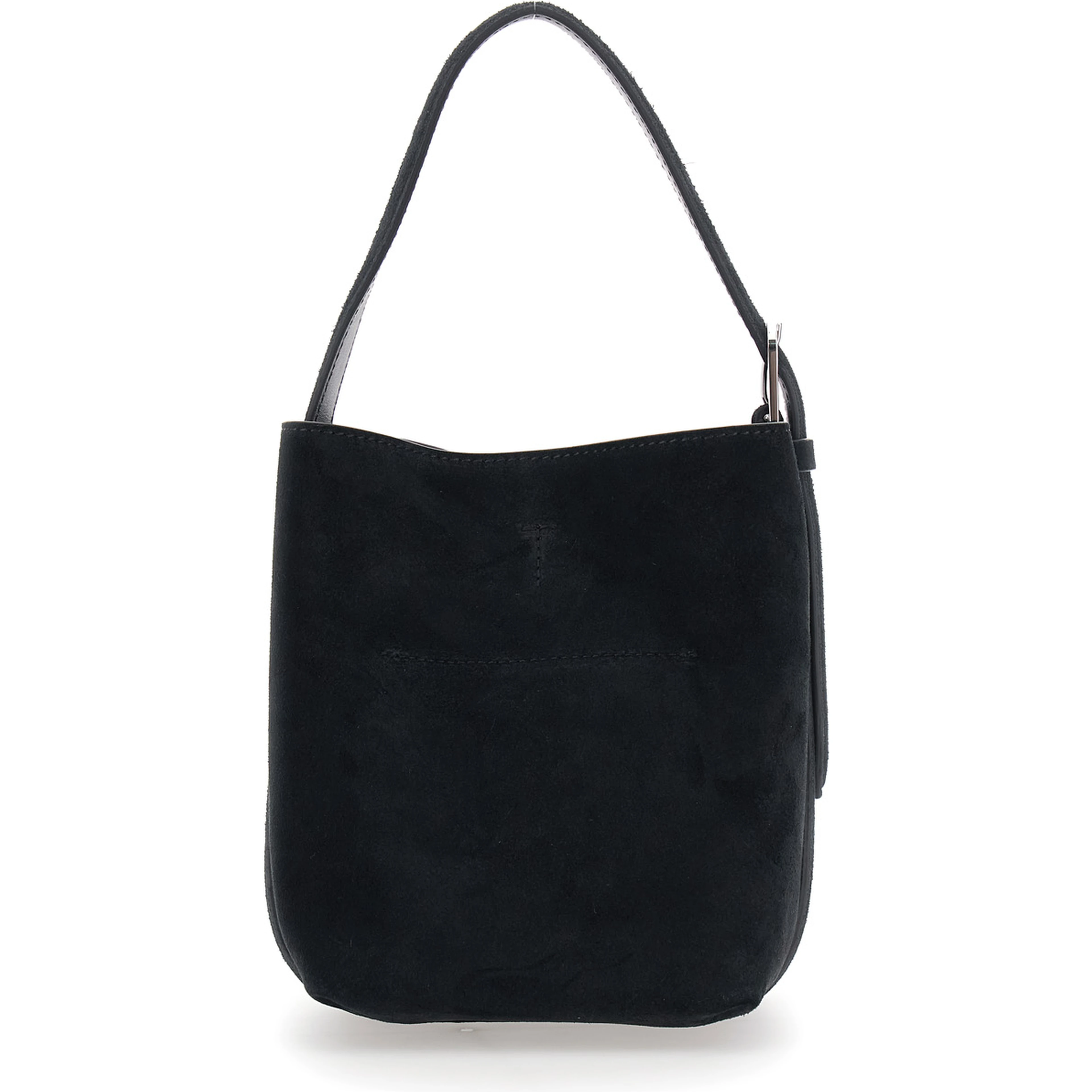 Petite Belted black Handbag with belt handle design in suede for women